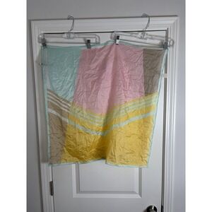 Vtg Happiness Pure Silk Large Square Geometric Pastel & Yellow Scarf Wrap 29x28